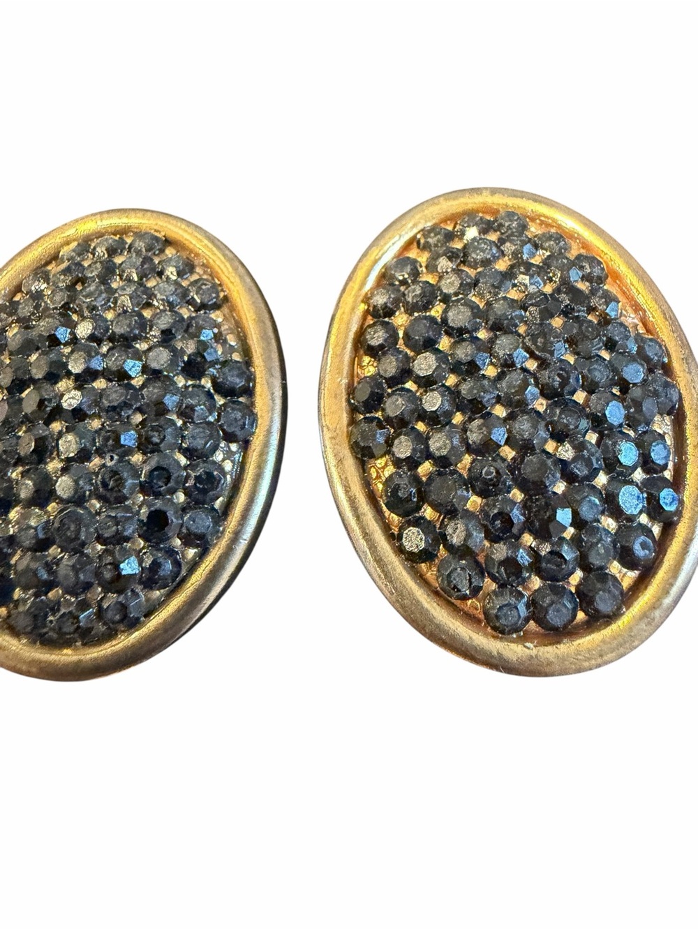 Vintage DIVA 1980s Black Rhinestone Pavé Oval Clip Earrings
